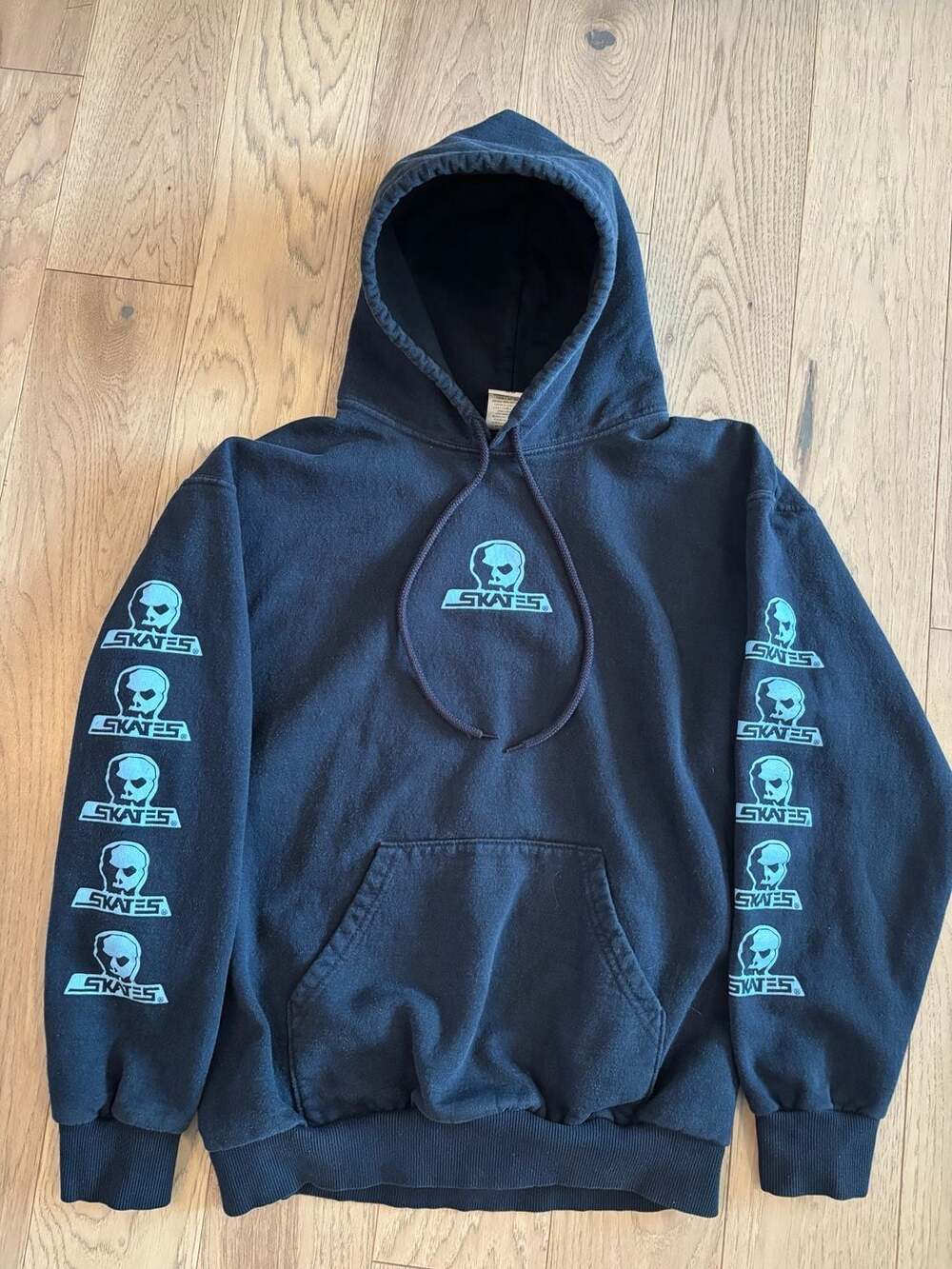 Vintage Skull Skates Multi logo Hoodie, Blue, Made in Canada, Size M
